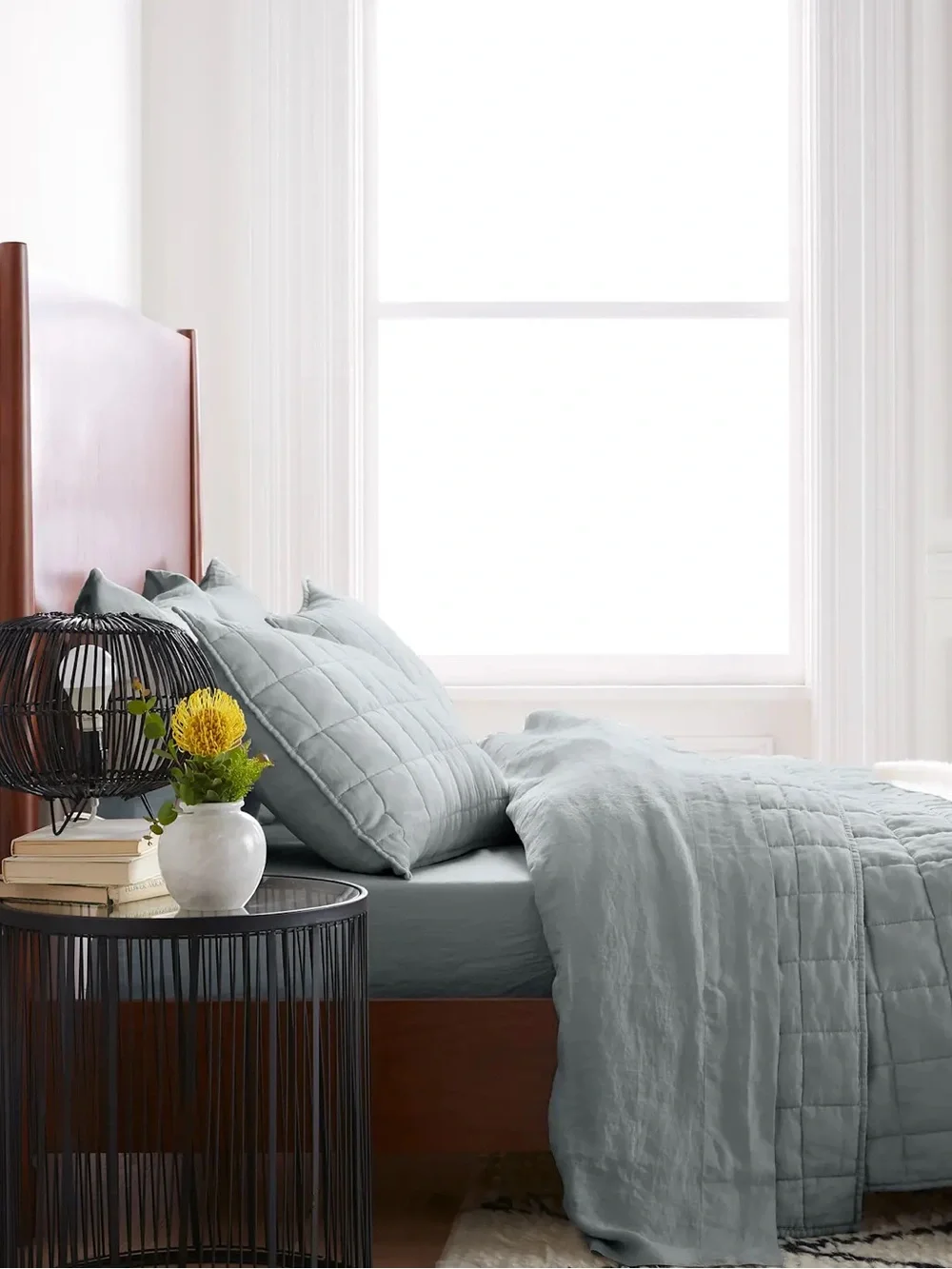 Quince European Linen Box Quilt Full/Queen Mist